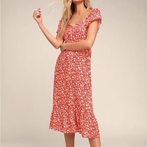Lulu's Red Floral Midi Dress